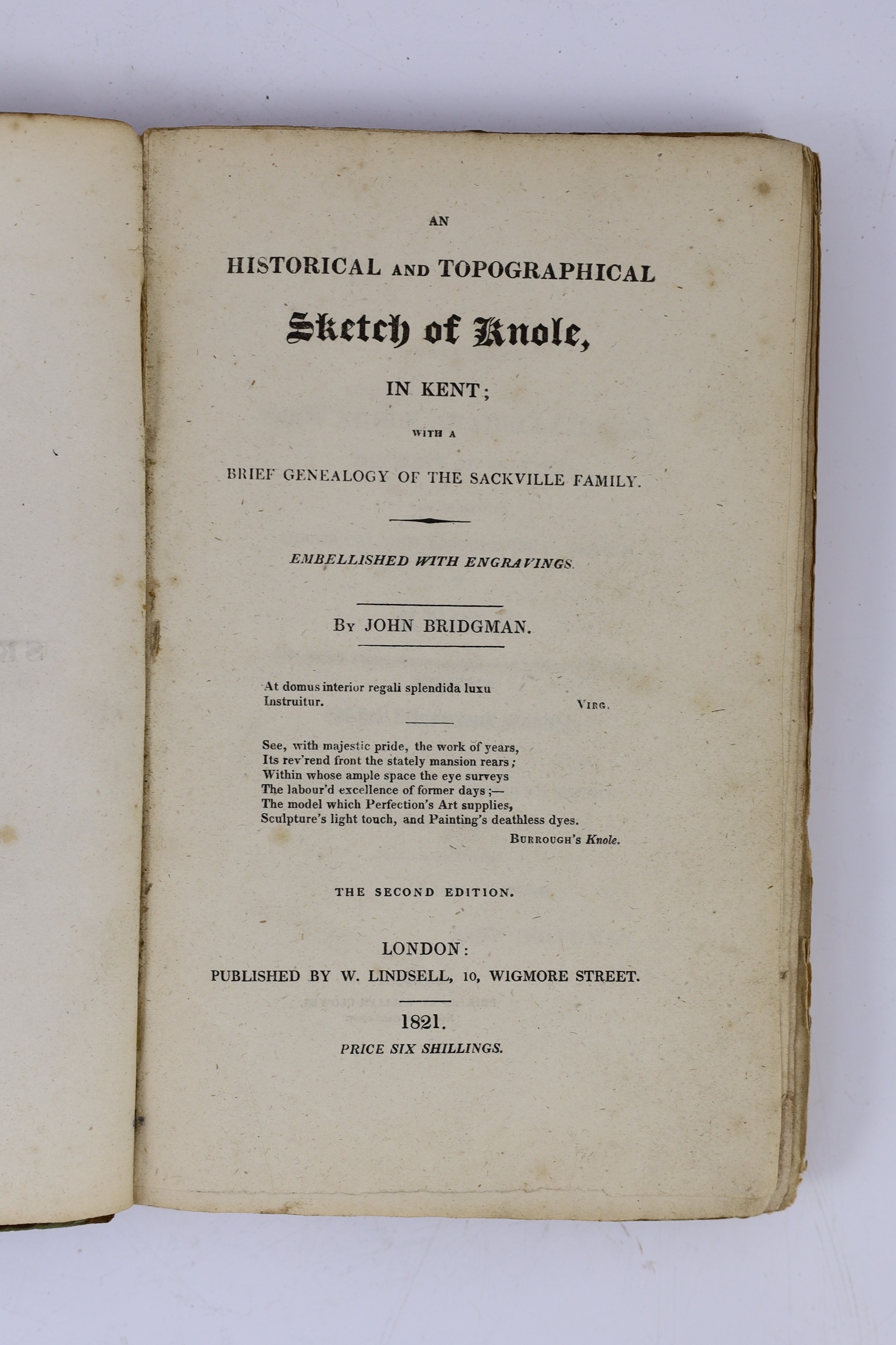 KENT: Bridgman, John - An Historical and Topographical Sketch of Knole ... with a brief Genealogy of the Sackville Family.